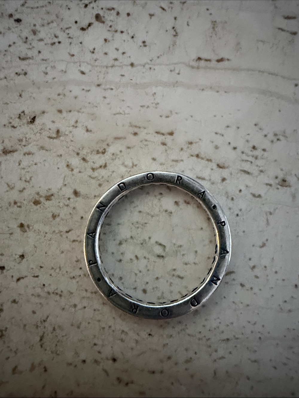 Pandora Silver Logo Ring with Antiqued Finish